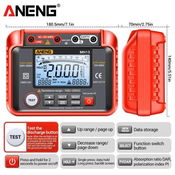 ANENG MH13 Megohmmetro Medidor Isolamento Resistência-Terra - Image 14