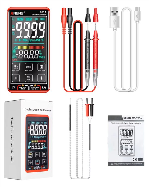 ANENG 621A Multímetro Digital Inteligente com True RMS - Preto