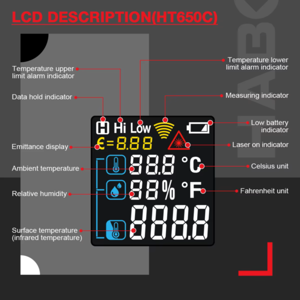 HT650C LCD Digital Termômetro Infravermelho - Image 4